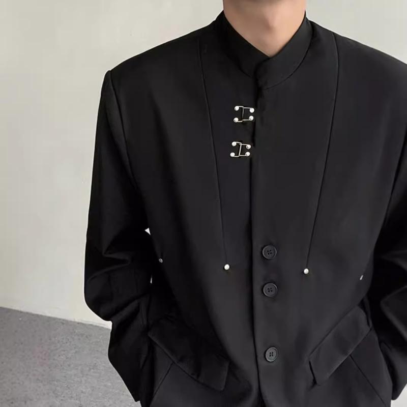 ジャケット メンズ テーラードジャケット 中山服風 ポリエステル 無地 春秋 青年 軽ビジネス ゆったり 立体ポケット ブラック