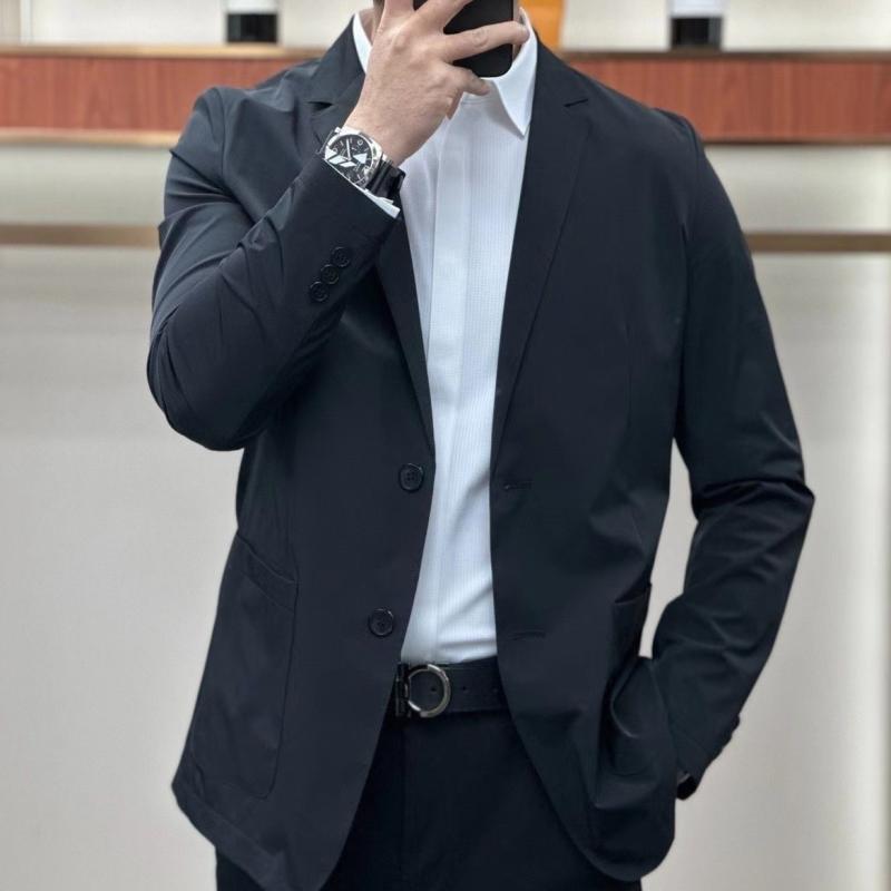 スーツ メンズ 男性用 テーラードジャケット ビジネス カジュアル 春秋 薄手 無地 ブレザー ブラック ブルー コットン ポリエステル混紡