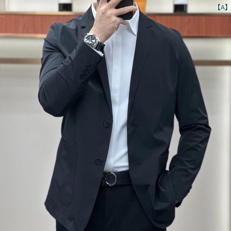 スーツ メンズ 男性用 テーラードジャケット ビジネス カジュアル 春秋 薄手 無地 ブレザー ブラック ブルー コットン ポリエステル混紡