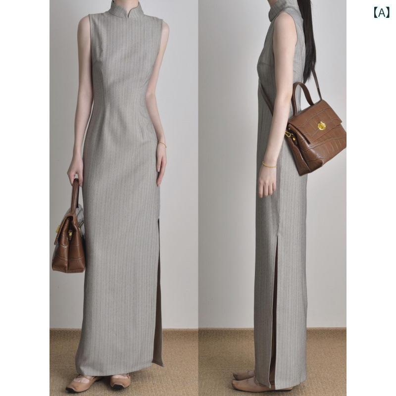 ワンピース レディース 新しいスタイルのチャイナドレス レトロ Aライン 高見え ノースリーブ マカロンカラー ゆったり 普段使い 普段着