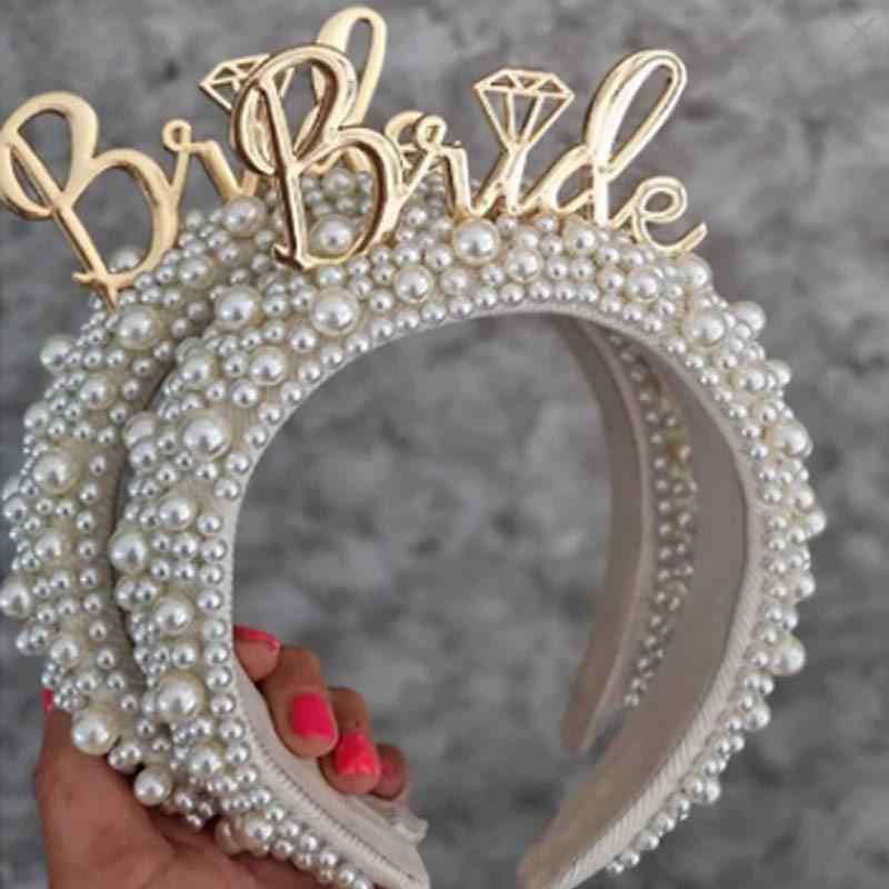 ヘアバンド レディース ブライダル パーティー 二次会 パール ラインストーン ティアラ 髪飾り 花嫁 Br..
