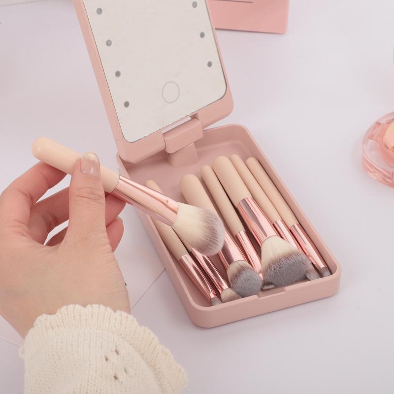 メイクブラシ 14本セット 化粧ブラシ フェイスブラシ ハイライトブラシ 木製 グローミラー付き 携帯用 人工繊維 肌色 紫