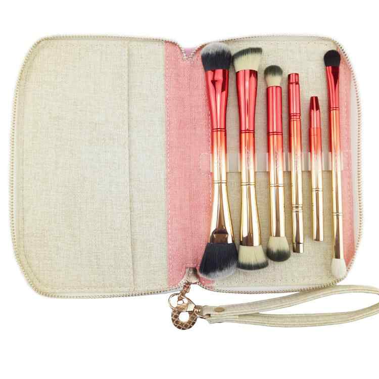 メイクブラシ レディース 6本セット 動物毛 フェイスブラシ チークブラシ アイシャドウブラシ ピンク系