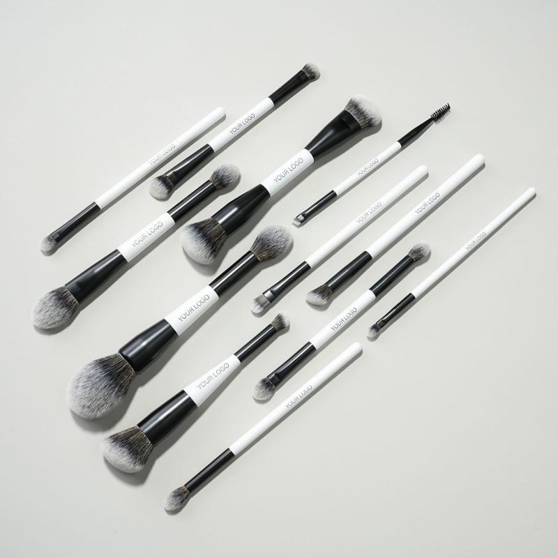 メイクブラシ レディース メンズ 12本セット 黒 ブラック 白 ツートン 化粧ブラシ フェイスブラシ 人工..