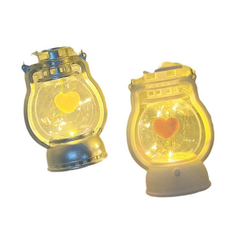 ライト 卓上ライト ナイトライト オイルランプ ハート型 シルバー ピンク ホワイト ガラス製 電池式 プッシュ式スイッチ 幾何学