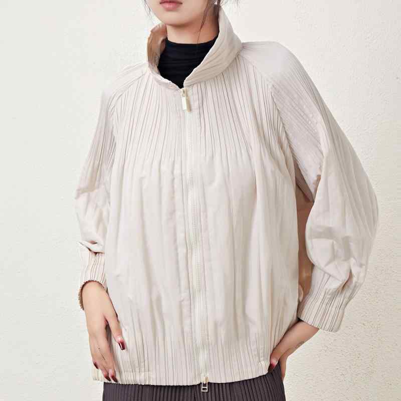 ジャケット レディース 婦人服 アウター 綿入り ジャンパー ブルゾン プリーツ 褶 곡 日韓スタイル ゆったり ブラック オレンジ カーキ ベージュ