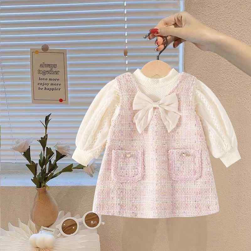 ワンピース ガールズ 子供服 セットアップ 小香風 チュールスカート 長袖 春秋 ピンク ブルー フォーマ..