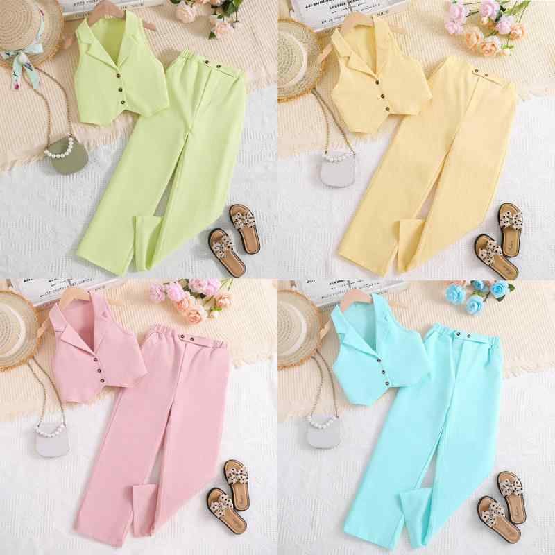 子供用スーツ 春夏 ノースリーブ カーディガン ショート丈 ジャケット 長ズボン 2点セット 女の子 中 বড় キッズ 8歳 9歳 10歳 11歳 12歳 発表会 普段使い