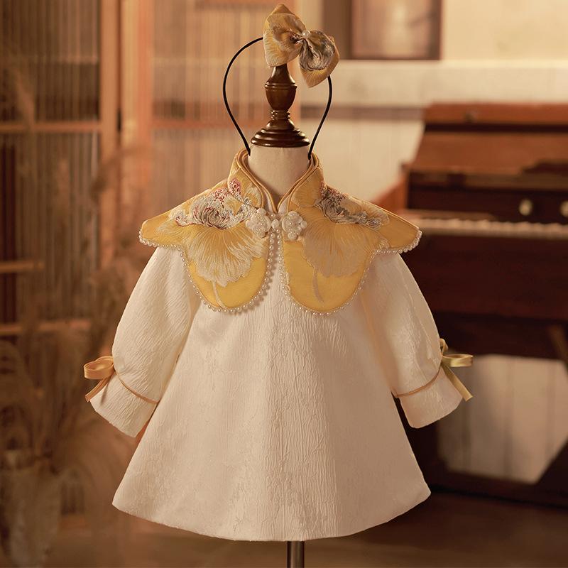 チャイナドレス ガールズ 子供用 唐装 旗袍 スカート 春秋 冠 記念撮影 お祝い事 80cm 90cm 100cm 110cm 120cm