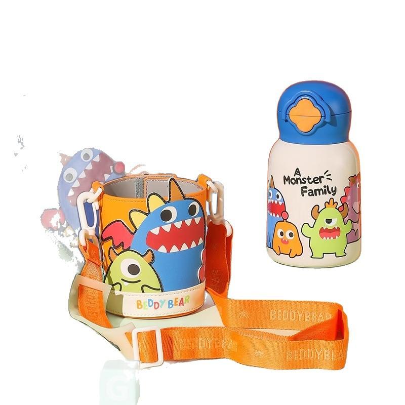 水筒 子供用 ストロー付き ステンレス 保温 保冷 キッズ 幼稚園 小学生 通学 かわいい 怪怪家族-亮相 怪怪家族-嬉闹 怪怪家族-抓拍 540ml