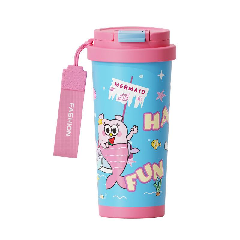 水筒 キッズ レディース メンズ 大容量 550ML ステンレス製 ストロー付き 保温 保冷 かわいい おしゃれ 真空断熱 コーヒー