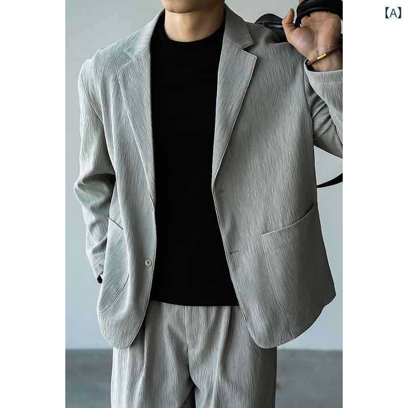 スーツ メンズ ビジネス カジュアル 春 テーラードジャケット ワイドパンツ ポリエステル セットアップ ゆったりサイズ 無地 普段使い