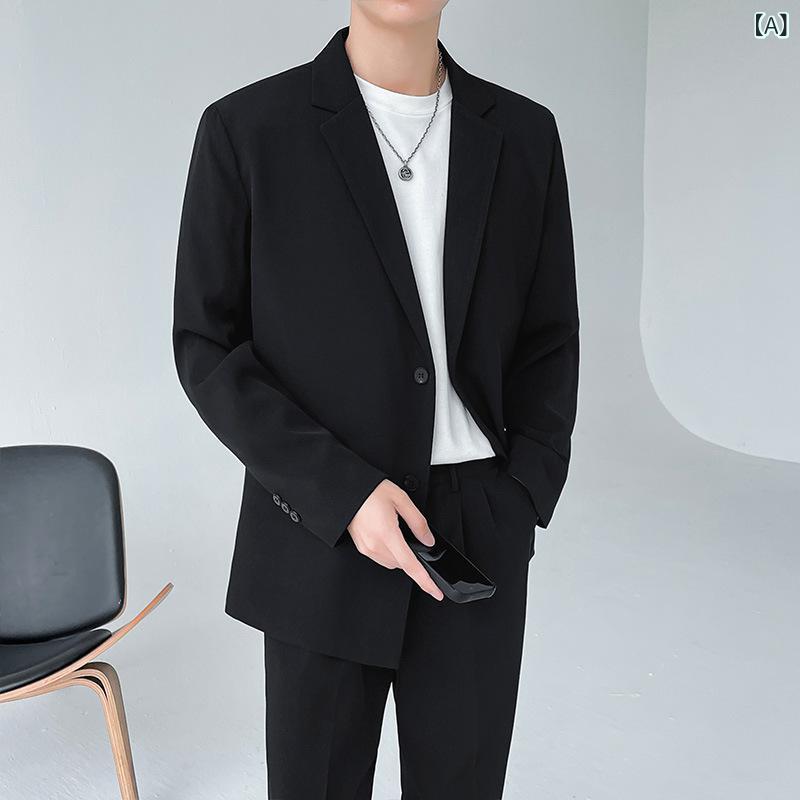 スーツ メンズ 男性用 テーラードジャケット セットアップ 春秋 カジュアル スリムフィット ビジネス 韓国風 無地 黒 グレー オフホワイト
