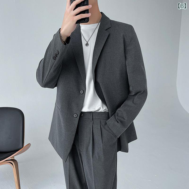 スーツ メンズ 男性用 テーラードジャケット セットアップ 春秋 カジュアル スリムフィット ビジネス 韓国風 無地 黒 グレー オフホワイト