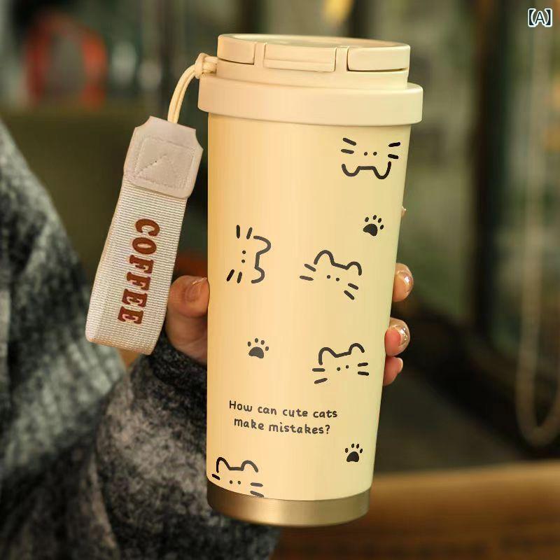 水筒 マグボトル 大容量 500ml 猫柄 ステンレス 直飲み 保温 保冷 男女兼用 子供 学生 スポーツ 通勤 通学 アウトドア 運動会 車載