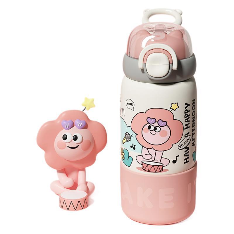 水筒 子供用 ステンレス製 魔法瓶 ストロー付き 保温 保冷 大容量 軽量 携帯便利 かわいい おしゃれ ピンク系 パープル系 ブルー系