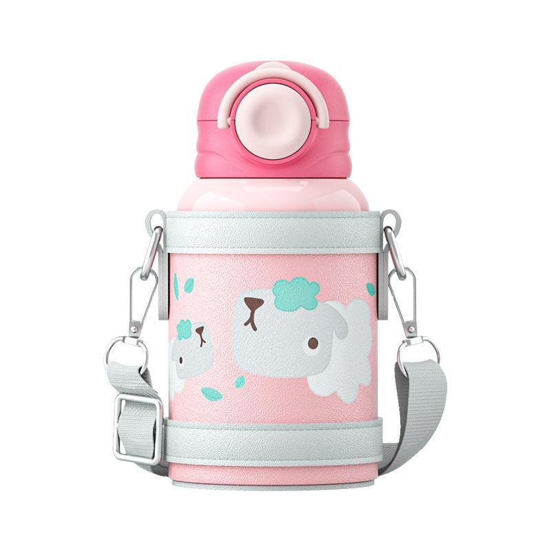 水筒 子供用 316ステンレス鋼製 450ml 保温 保冷 ストロー付き 携帯用 かわいい アニマル柄 ブルー ピンク パープル グリーン ホワイト