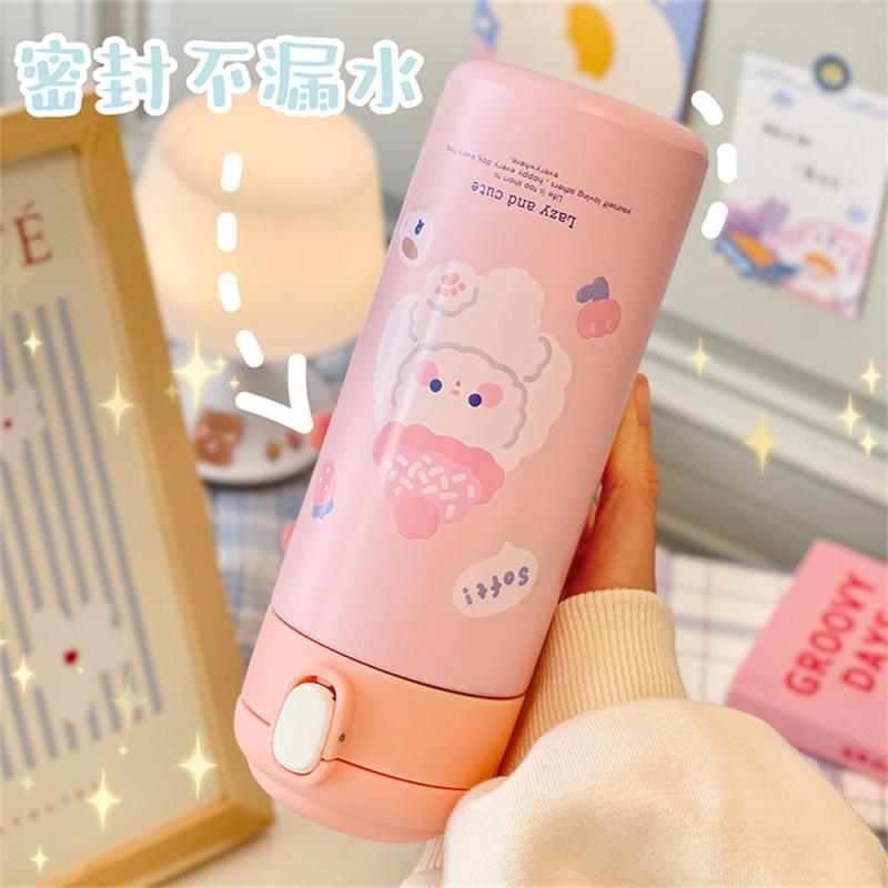 水筒 キッズ レディース かわいい 小熊 ステンレス マグボトル ストロー付き 380ml 保温 保冷 学生 子供 通学 通勤 アウトドア スポーツ