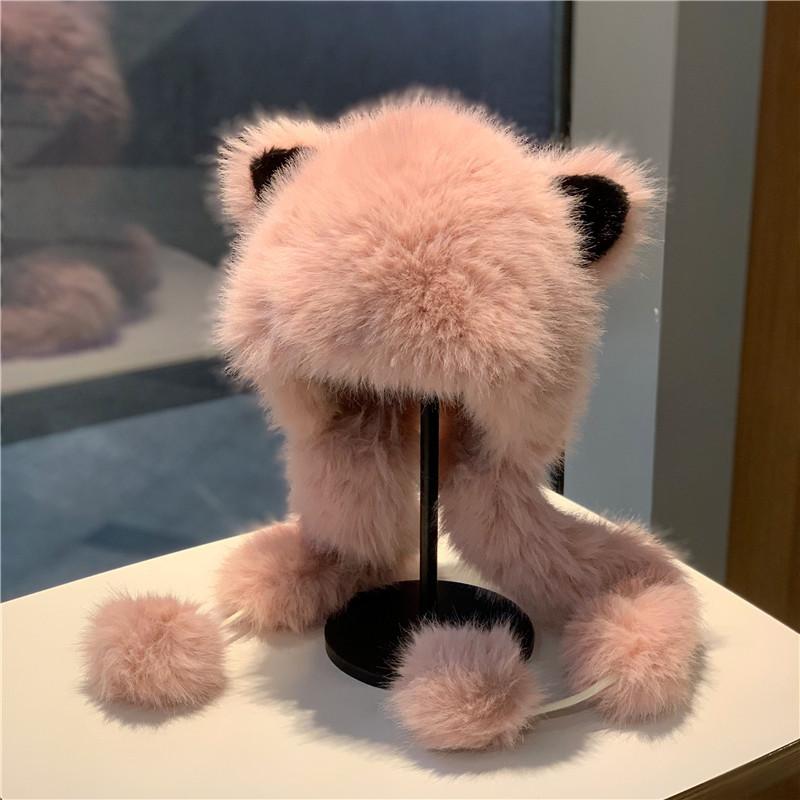 雷鋒帽 レディース 帽子 秋冬 防寒 暖か ボア ふわふわ かわいい 猫耳 うさぎ耳 防風 イヤーマフ一体型 スキー スノボ アウトドア ベージュ ピンク系 グレー