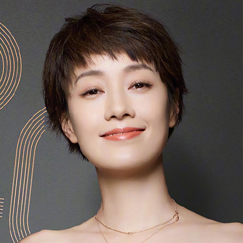 ウィッグ レディース 女性用 ママ ショートヘア ストレート 人毛100% 自然色 深いブラウン 婦人用 かつら ヘアスタイル イメチェン