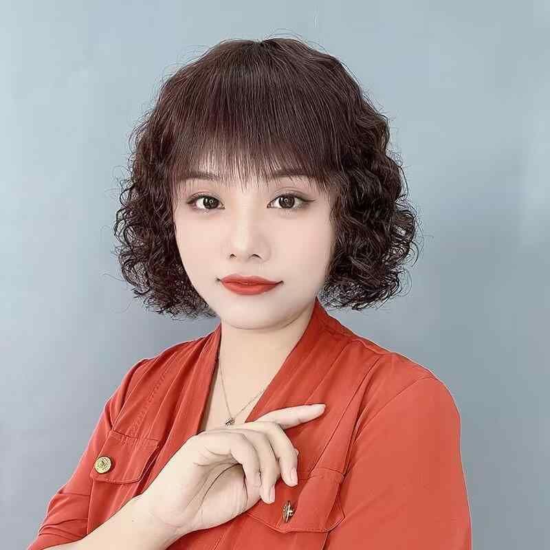 ウィッグ レディース 女性用 ショート ボブ 羊毛カール 自然 黒髪 茶髪 丸顔 ファッション おしゃれ イメチェン