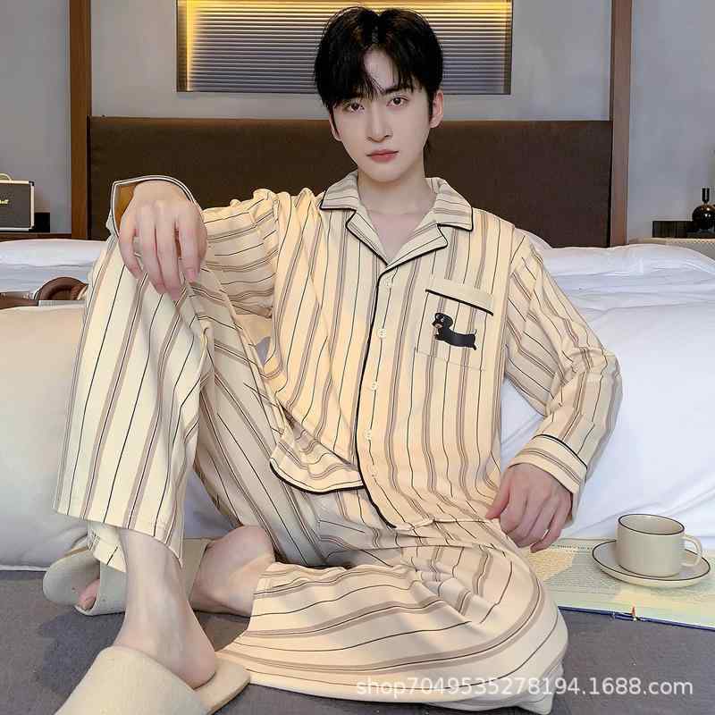 パジャマ メンズ 男性用 コットン 長袖 上下セット 青年向け 大サイズ ゆったり 秋冬 部屋着 ルームウ..