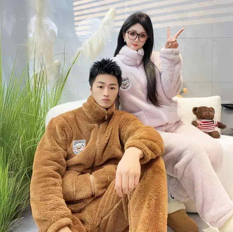 パジャマ レディース ルームウェア 上下セット 裏起毛 あったか 立襟 ファスナー 部屋着 秋冬 厚手 暖かい 快適 柔らかい ポリエステル ホワイト ピンク パープル ブラウン ブルー