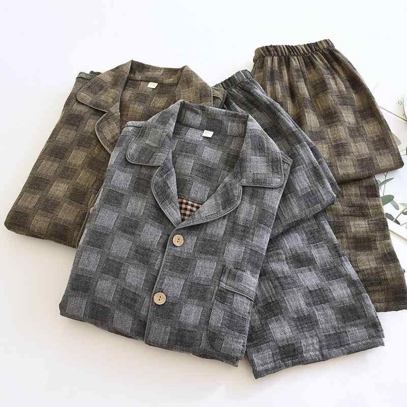 パジャマ メンズ 男性用 春秋 長袖 綿100% 前開き 格子柄 ルームウェア 上下セット 秋冬 睡眠 部屋着 ..