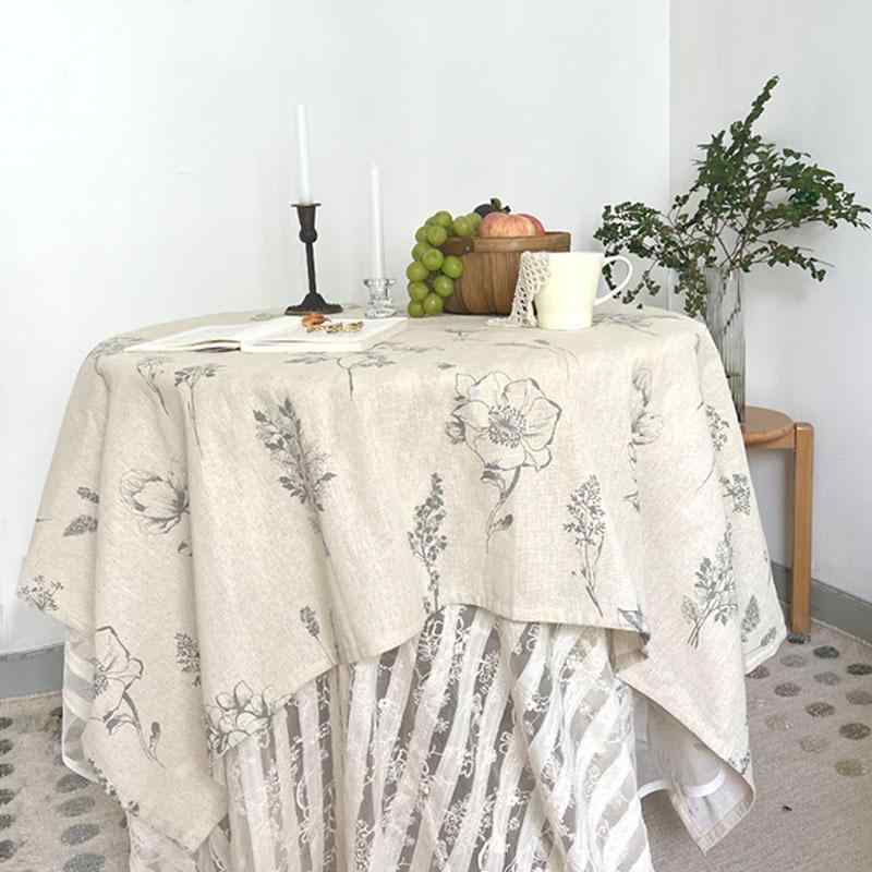 テーブルクロス 正方形 花柄 コットンリネン 田園風 アンティーク調 写真映え ティーテーブル コーヒーテーブル ダイニングテーブル カバー 60 90 100 140