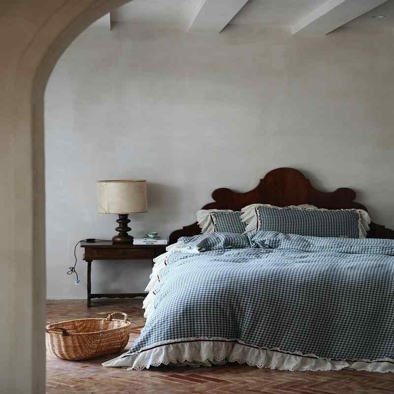 布団カバー ベッドシーツ 全綿 水洗い クラウドクレープ 色織り 二重ガーゼ 寝具 4点セット フレンチスタイル アンティーク風 アフニー ココニー