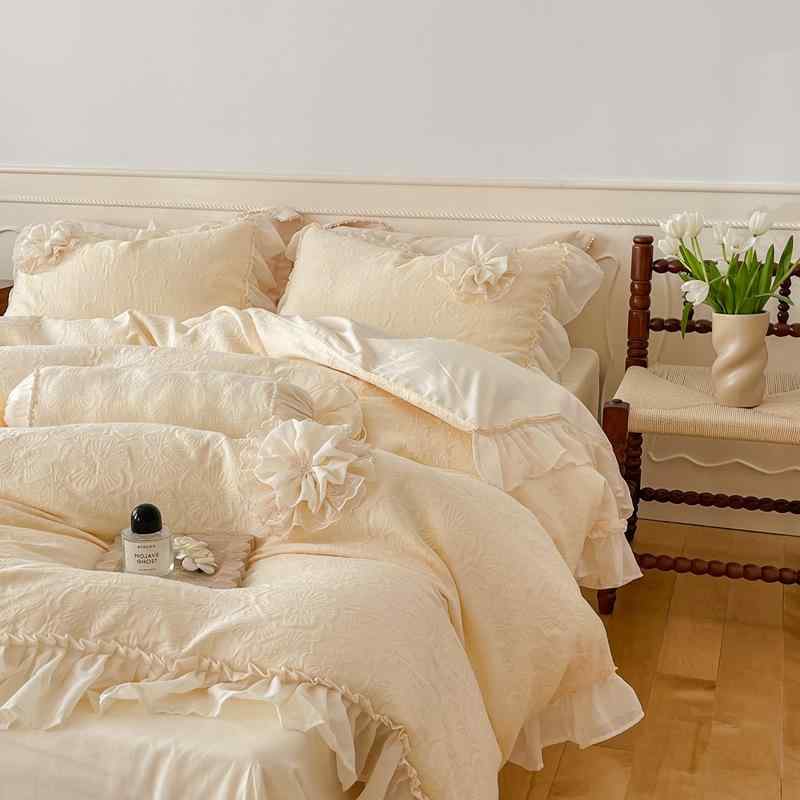 布団カバーセット レディース プリンセス風 全綿 コットン100% 三層ガーゼ 水洗い綿 ジャカード織り 寝..