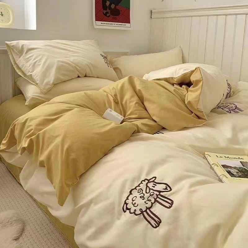 寝具 カバーセット シングルサイズ 四点セット ポリエステル かわいい 小羊柄 ストライプ 水玉模様