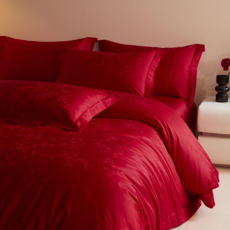 布団カバーセット レディース ブライダル 婚礼用 寝具 長絨綿 ベッドシーツ 中華風 ジャカード織 レッ..