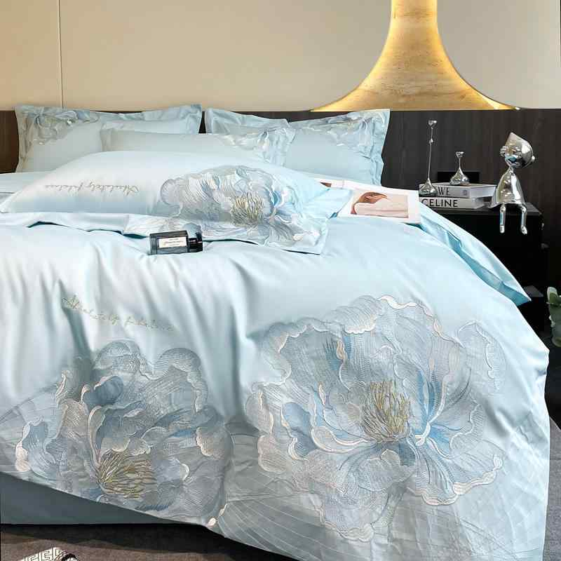 寝具 高級感 全綿 刺繍 四点セット 新疆 長絨綿 ベッドシーツ 掛け布団カバー 純綿 ベッド用品 セット ..