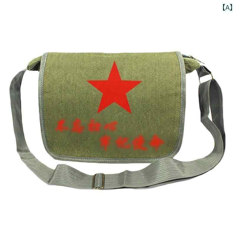 メンズ ショルダーバッグ レトロ 斜めがけ 帆布 バッグ 人物 プリント カーキ 緑 迷彩 ミリタリー ウォ..