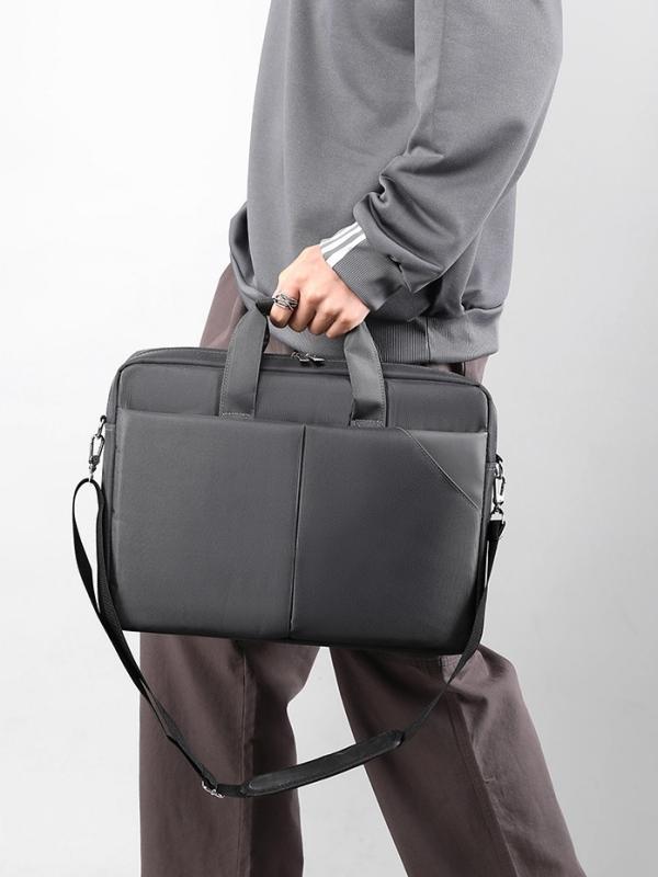 ショルダーバッグ 男性用 メンズ 46.66cm 14インチ 撥水 軽量 ナイロン ビジネス バッグ 鞄 通勤 無地 切り替え 灰色 ブラック ネイビー