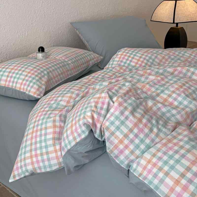 掛け布団カバー シングルサイズ 綿100％ ウォッシュキルト 無地 格子柄 春夏秋冬 150 200cm 180 220cm ..