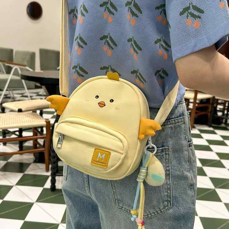 ショルダーバッグ レディース キッズ かわいい カートゥーン ニワトリ スマホ 携帯電話 ナイロン 日常使い 白 黒 黄色