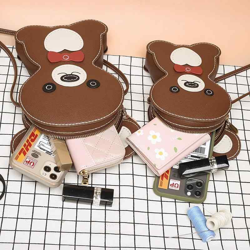 バッグ レディース ミニ かわいい 手作り 編み込み ショルダー カートゥーン ベア 鞄 ポシェット PU レ..