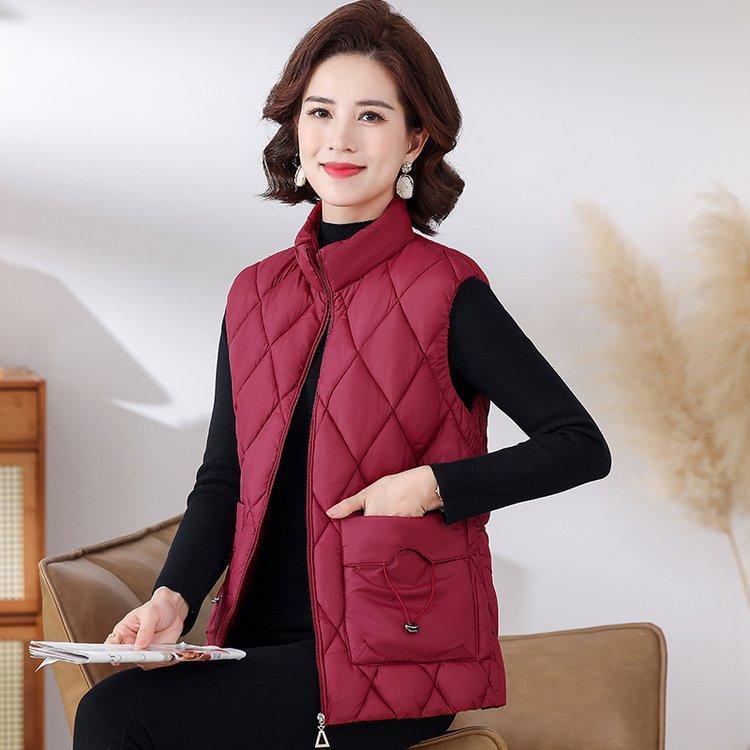 ダウンベスト レディース スタンドカラー ゆったり 防風 防寒 中綿 シニア 婦人服 アウター ポケット付..