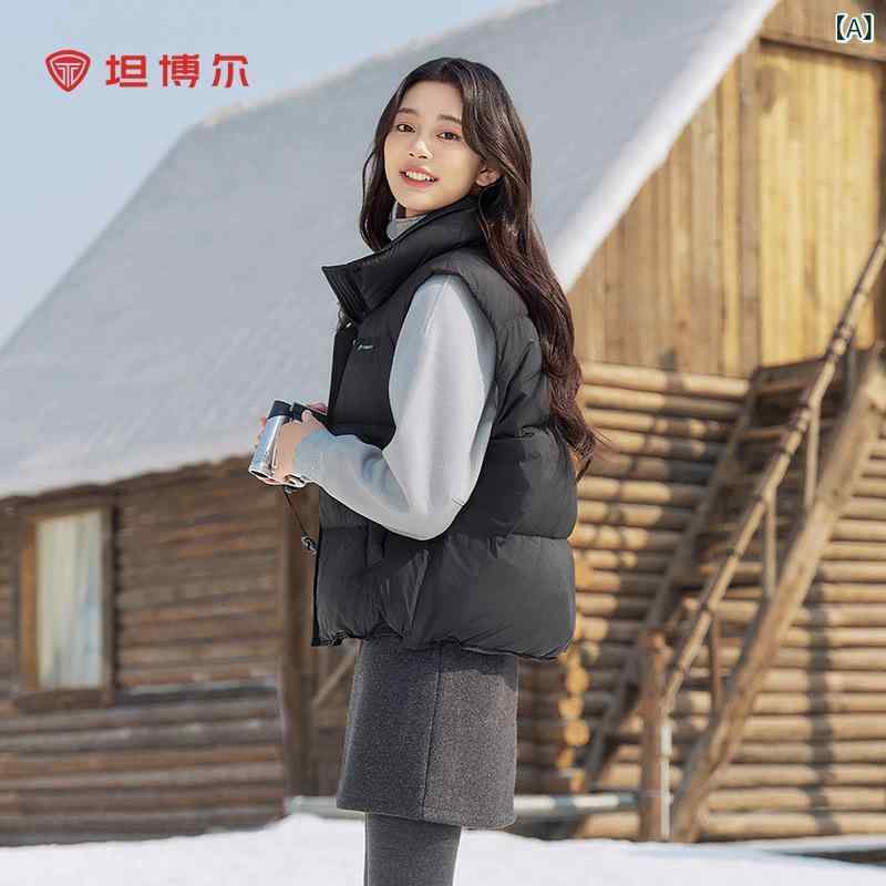 ダウンベスト レディース ショート丈 立襟 ナイロン 厚手 軽量 暖かい 防寒 ブラック イエロー ブラウン グレー