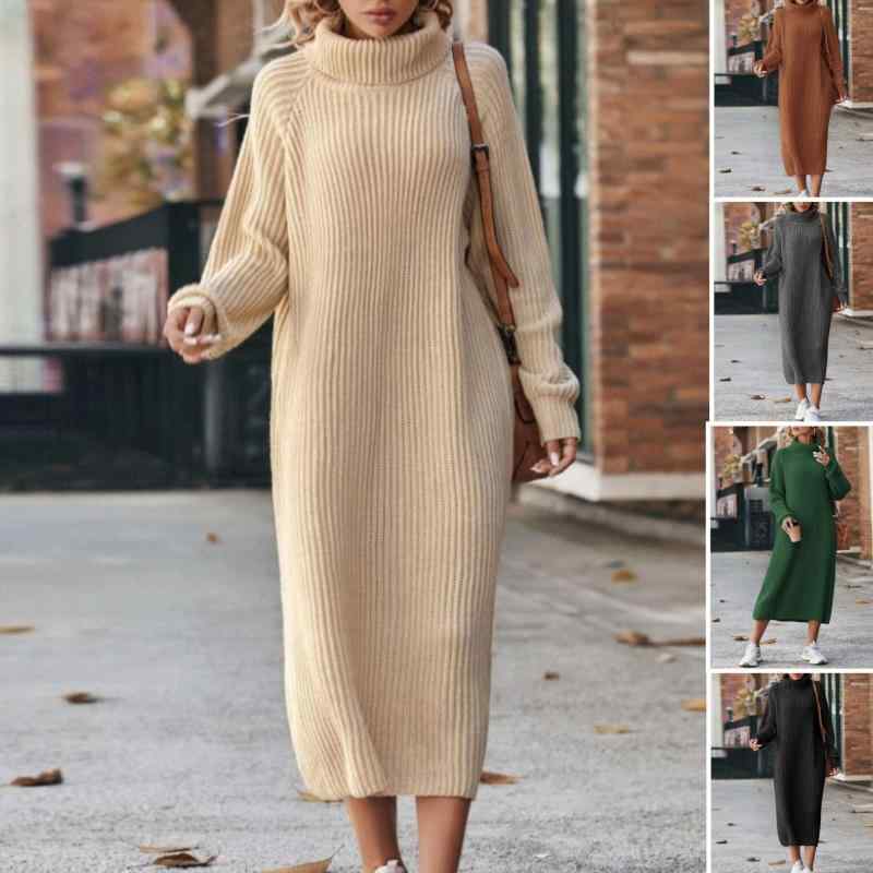 ニットワンピース レディース ロング丈 秋冬 高齢 ニットワンピース マキシ丈 ゆったり 長袖 厚手 あったか 無地 ドロップショルダー カジュアル 韓国風 ファッション ミモレ丈 着痩せ効果 高見え 通勤 普段使い フリーサイズ 黒 ブラック