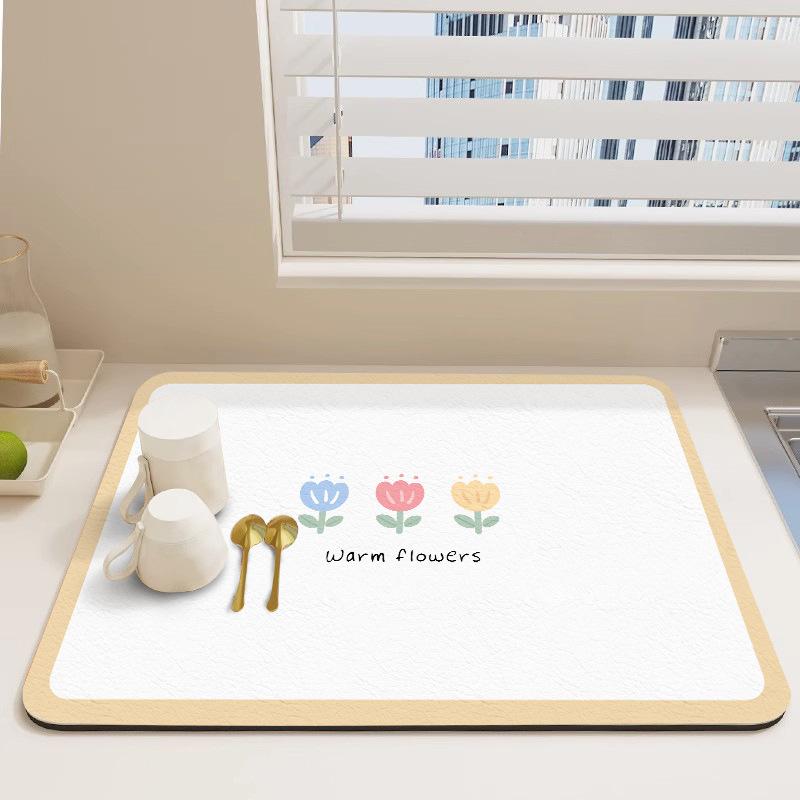 キッチンマット 吸水マット 食器 排水マット PVC レザー調 速乾 抗菌 防油 撥水 カウンターマット 花柄 30*40cm 30*50cm 40*50cm 40*60cm 50*60cm 50*80cm