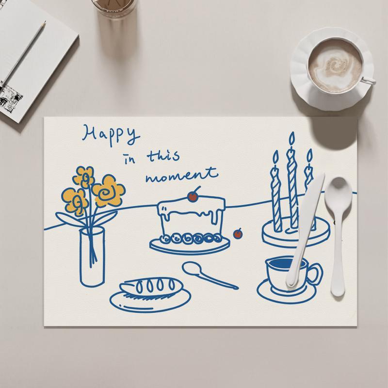 ランチョンマット PVCレザー 西洋料理 正方形 家庭用 ホテル用 撥水 防熱 断熱 テーブルマット コースター 30×45cm ブルートーン 春 キャンプ スウィート ポップ