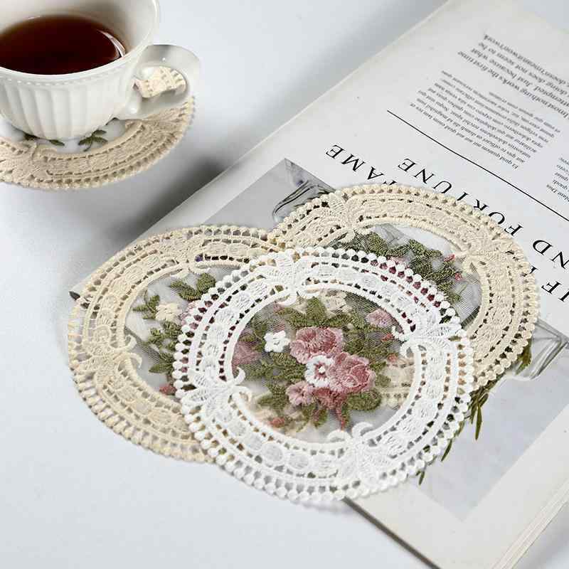 カップ レース レディース 花柄 刺繡 コースター フレンチ アンティーク風 ドイリー エレガント 装飾 ..