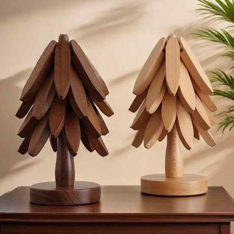 コースター レディース メンズ 子供用 木製 断熱パッド 小さな森のモチーフ 原木 胡桃 おしゃれ かわいい デスク 飾り