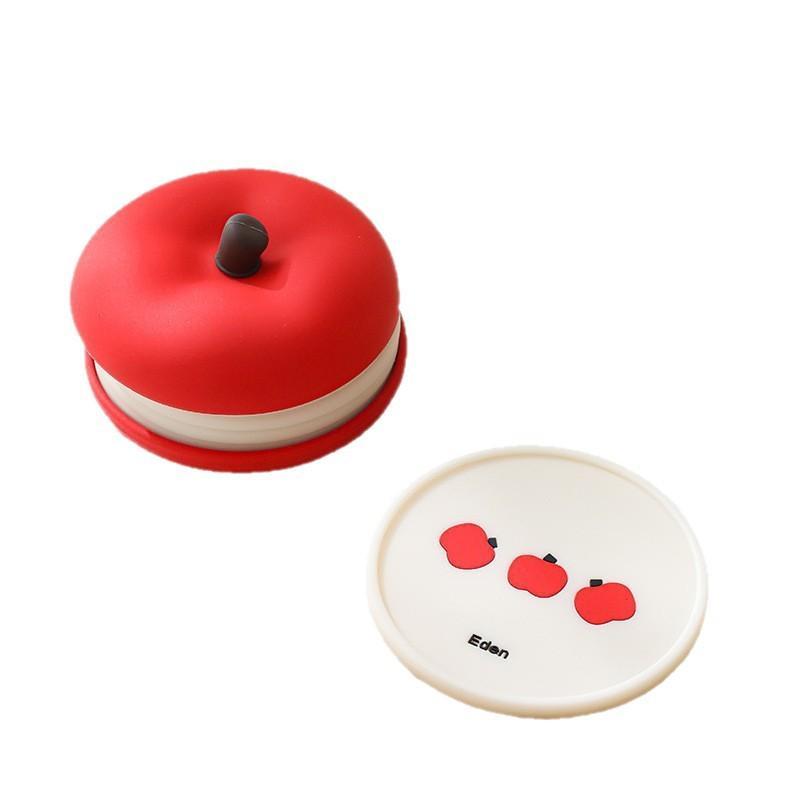 グラス コースター かわいい リンゴ型 断熱パッド 滑り止め コーヒーカップ 耐熱 シリコン 赤色 5枚セット