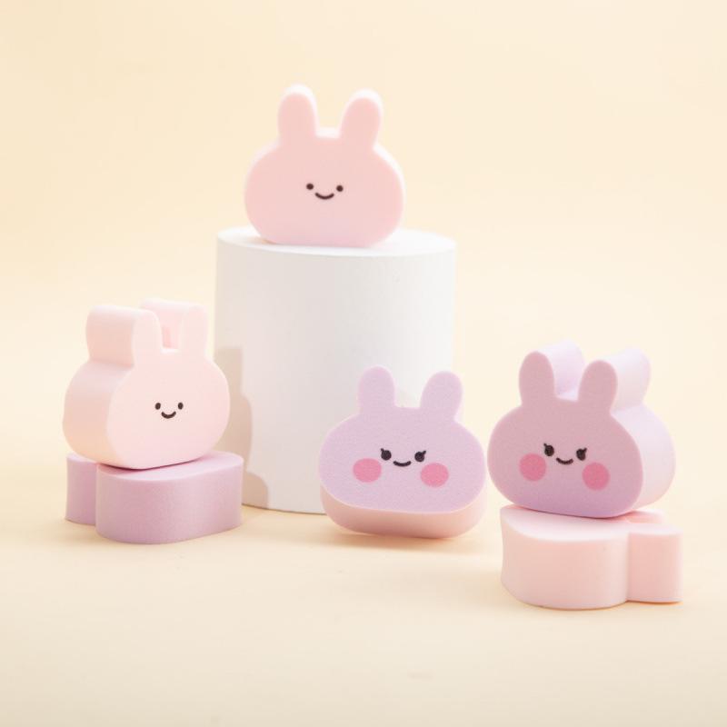 パフ レディース メイクアップ スポンジ ウサギ型 ファンデーション フェイスパウダー 6個セット ピンク