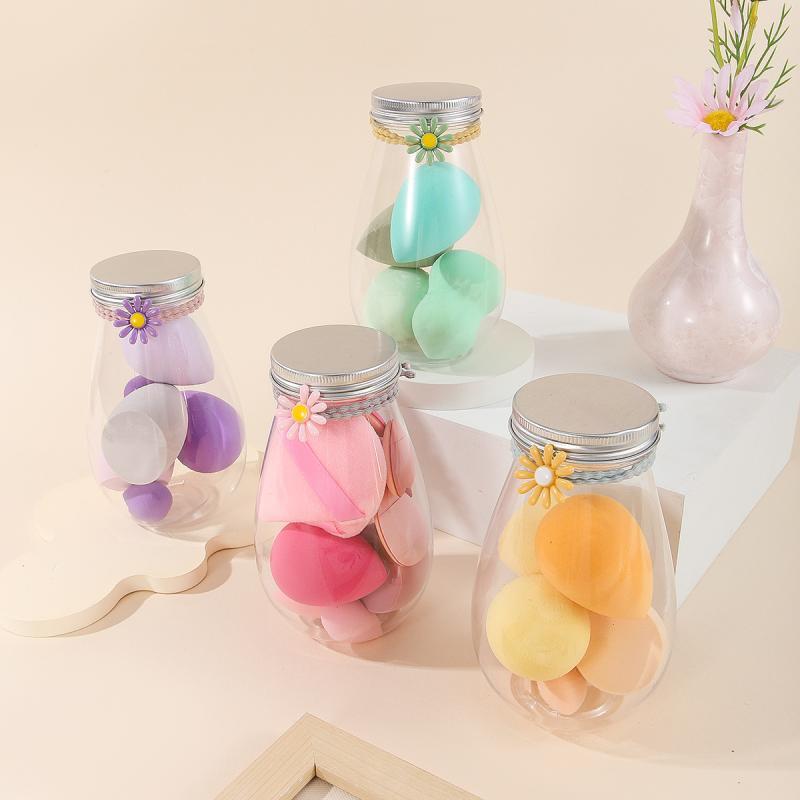 メイクアップスポンジ パフ セット 漂流瓶パッケージ 気垫 化粧 ムラにならない パウダーを吸い込みにくい 乾燥肌 敏感肌 両用 紫色 ピンク色 黄色 緑色