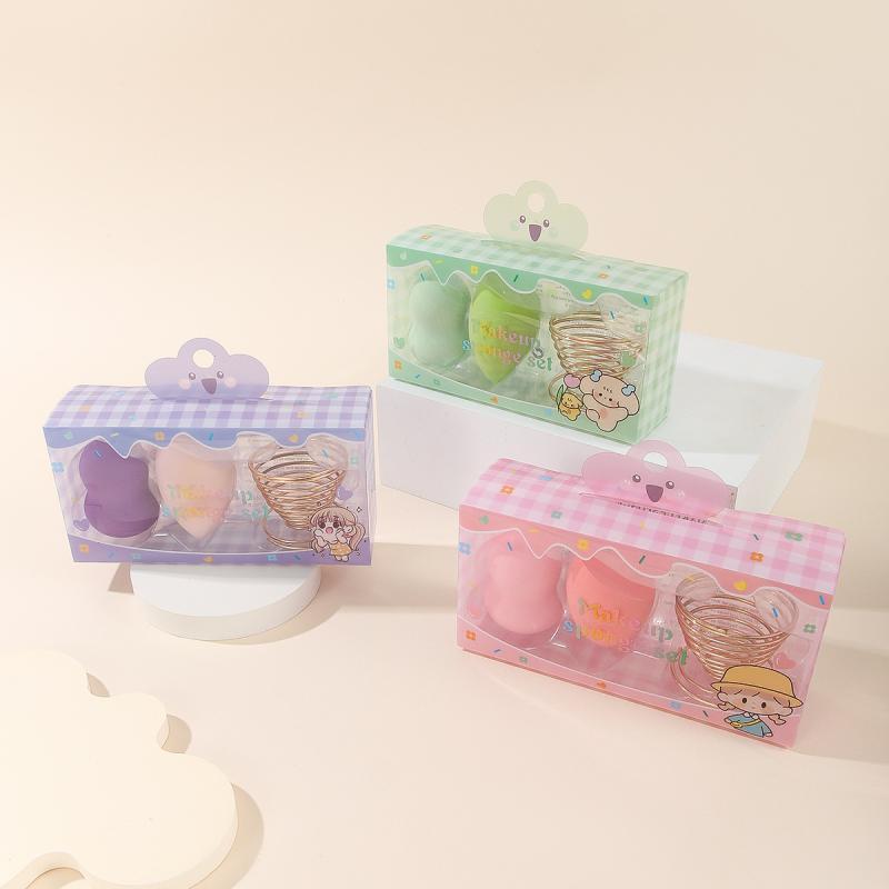 メイクアップスポンジ メイク用スポンジ パフ 乾燥 スタンド ホルダー ケース 紫 グリーン ピンク 2個セット